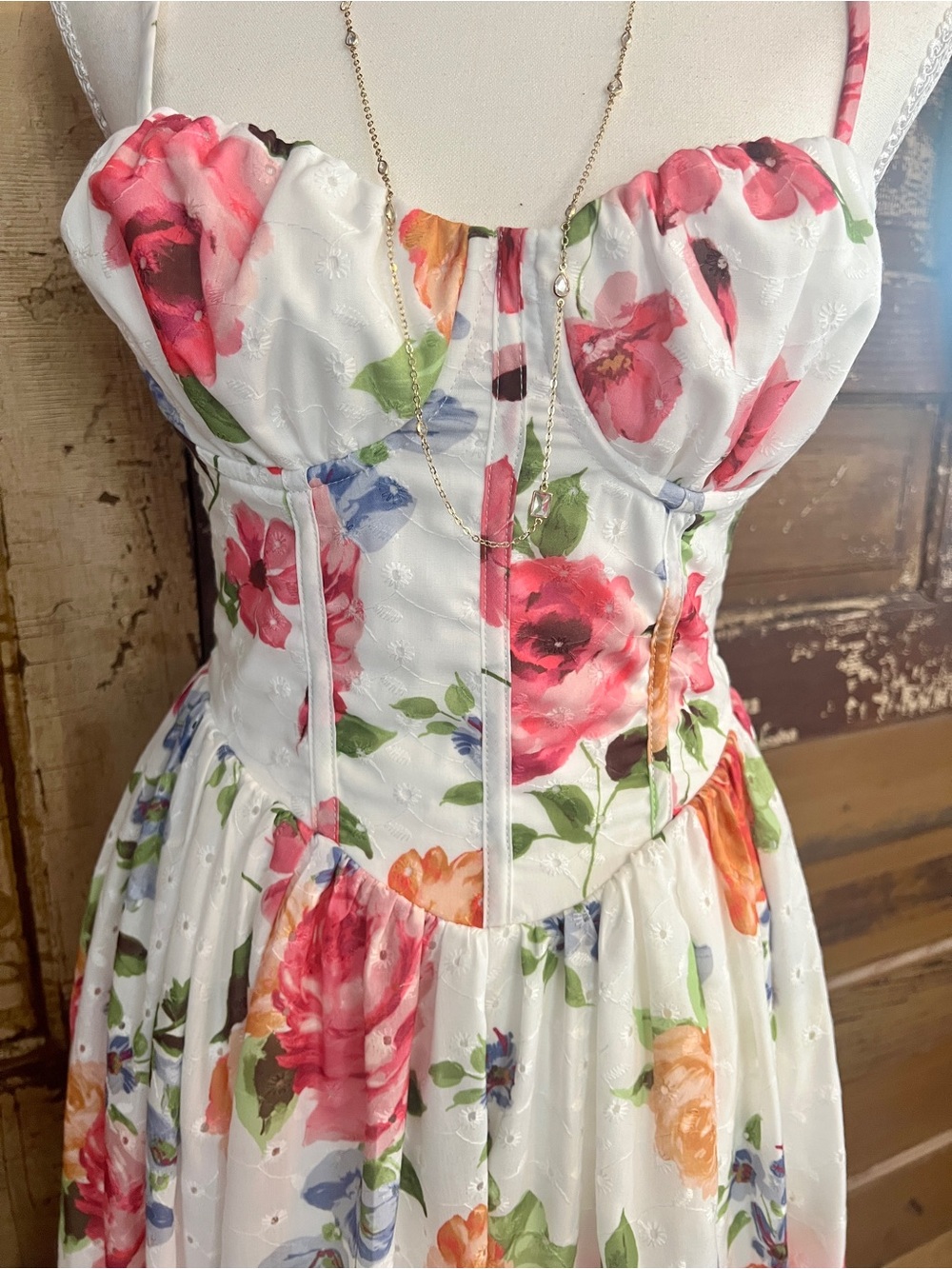 NWT Floral Corset Midi Dress | Lace-Up Back | Cottagecore Garden Party | Size XS - Picture 2 of 5
